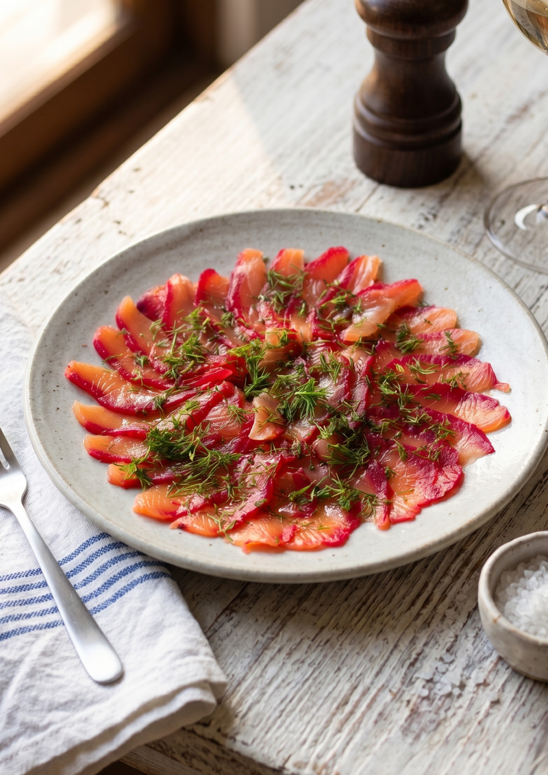 Gravlax de salmón con eneldo y betarraga (120 grs.)