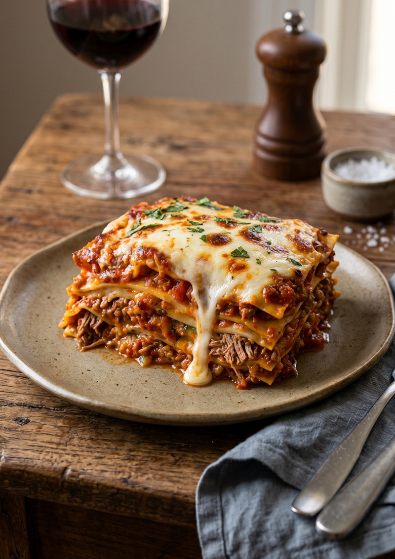 Lasaña de mechada y pomodoro (6 porc.)